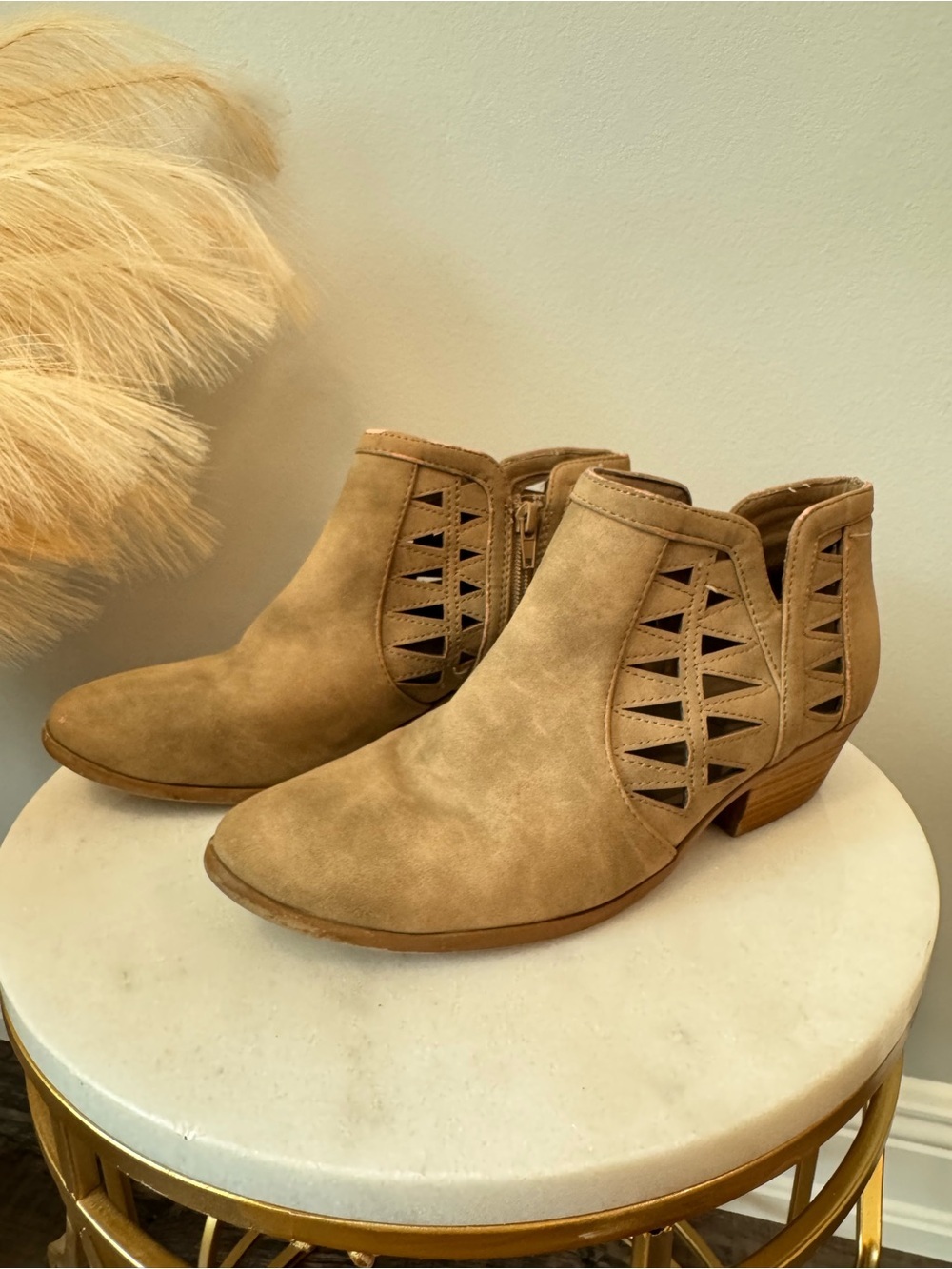 Soda Tan Cutout Suede Ankle Booties